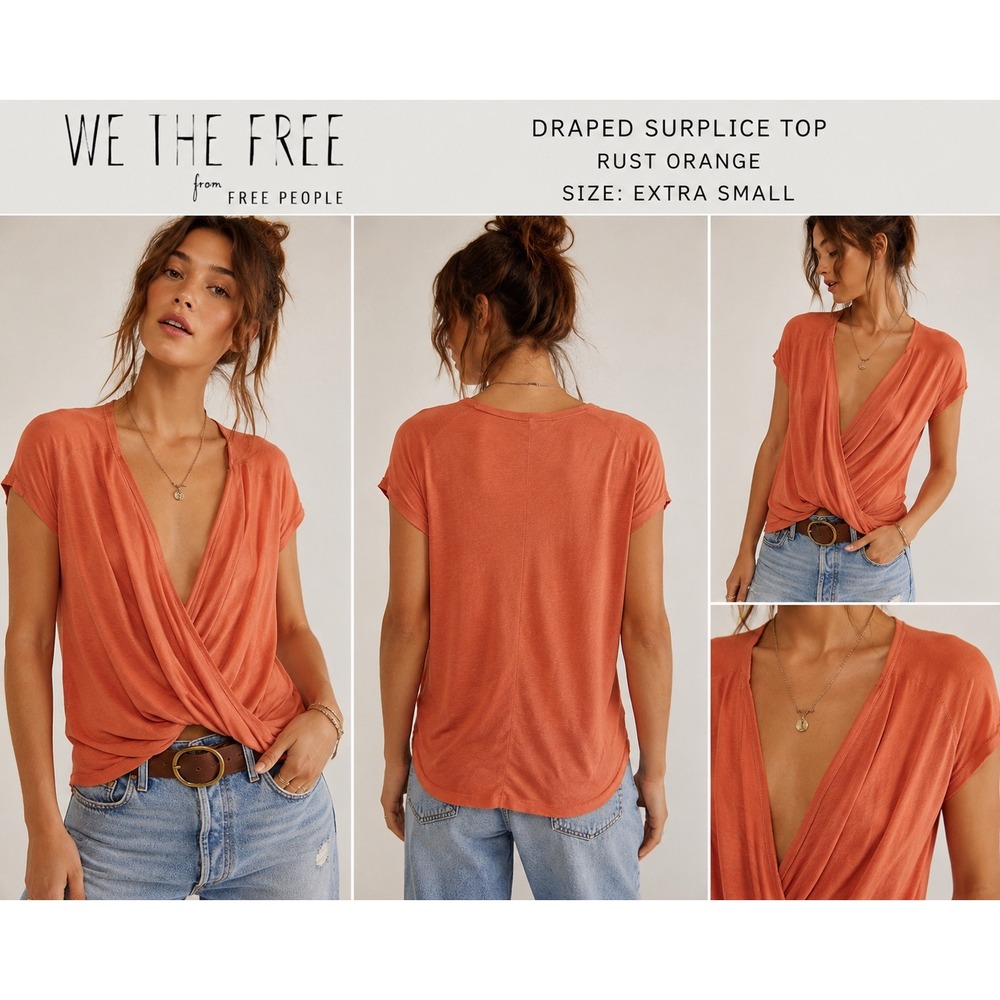 Free People We The Free Draped Surplice Top XS Orange Boho Soft Casual